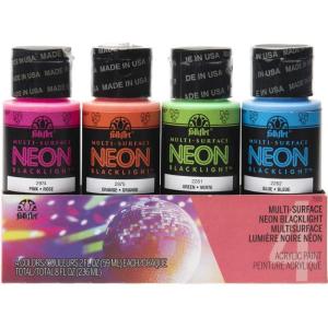 imageFolkArt 4 Bottle MultiSurface Acrylic Paint Set 2oz Neon Blacklight ColorsNeon Blacklight Colors