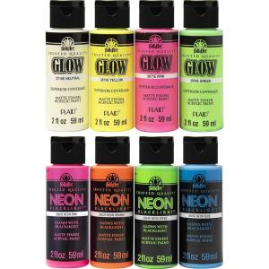 imageFolkArt Neon Glow Acrylic Paint Set 2 oz 8 Fl OzNeon Glow