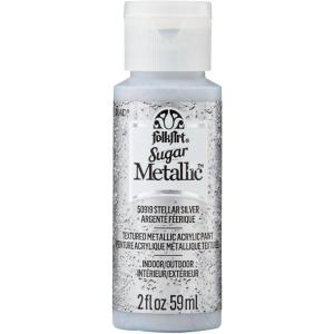 imageFolkArt Sugar Metallic Acrylic Craft Paint Evergold 2 fl oz Textured Paint for Indoor and Outdoor DIY Arts and Crafts Projects 50911Stellar Silver