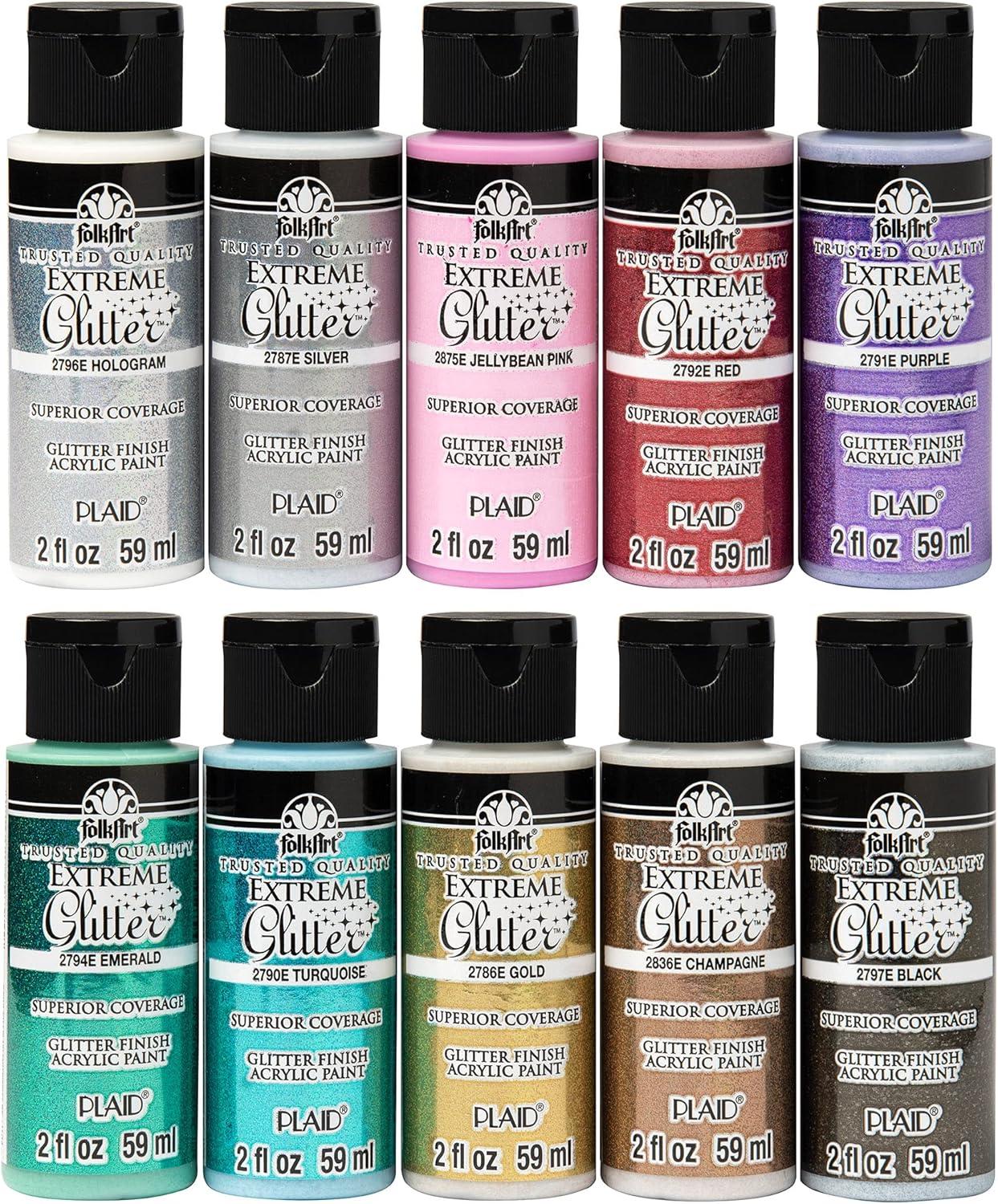 imageFolkArt 99445 24 Bottle Acrylic Craft Paint Set with 10 Pack of Brushes 2oz Colors May VaryAssorted Colors
