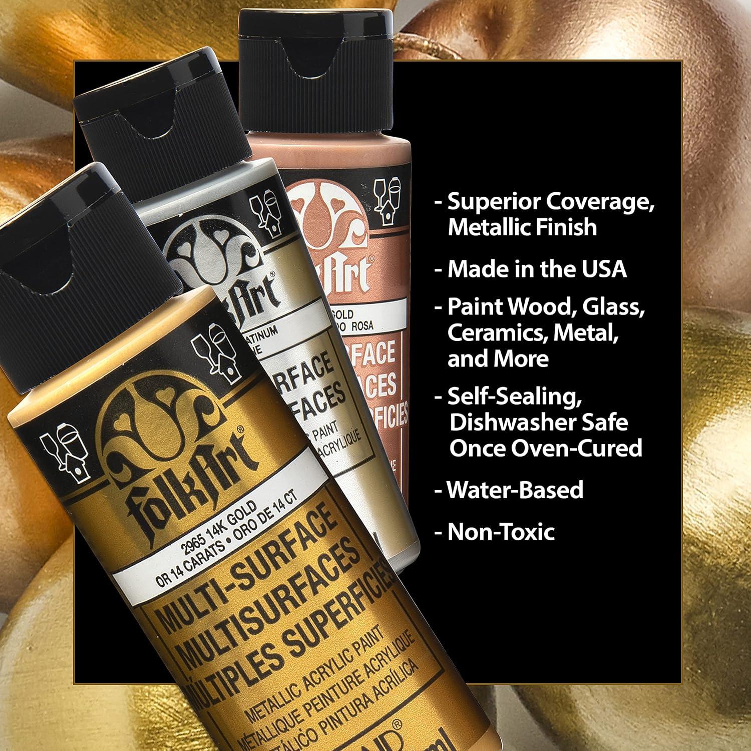 imageFolkArt 99445 24 Bottle Acrylic Craft Paint Set with 10 Pack of Brushes 2oz Colors May VaryAssorted Colors