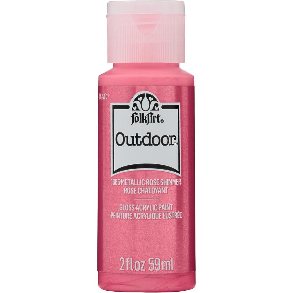 imageFolkArt Outdoor Acrylic Paint in Assorted Colors 2 Ounce 1614 Engine RedMetallic Rose Shimmer