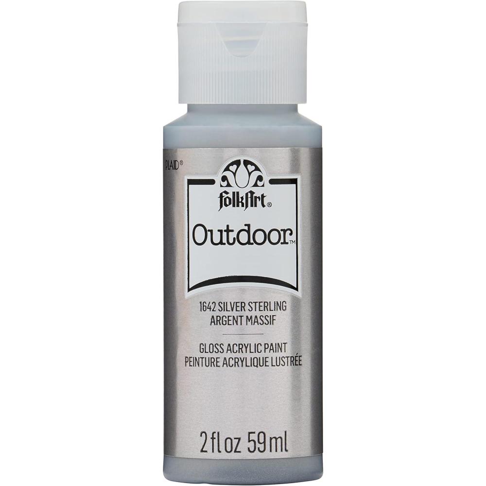 imageFolkArt Outdoor Acrylic Paint in Assorted Colors 2 Ounce 1614 Engine RedMetallic Silver Sterling