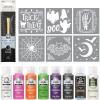 imageFolkArt Halloween Acrylic Paint Kit 15 Piece Set Including 6 Stencils and a Premium Brush