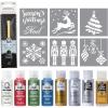 imageFolkArt Holiday Acrylic Paint Kit 15 Piece Set Including 6 Stencils and a Premium Brush