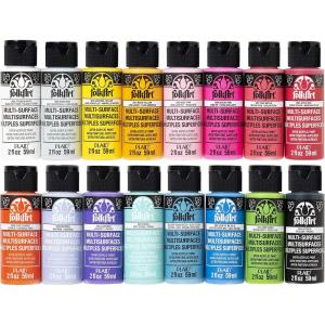 imageFolkArt 16 Piece Multi Surface Acrylic Craft Paint Set Formulated to be NonToxic that is Perfect for Beginners and Artists Bright Colors Count 2 Fl Oz Pack of 16