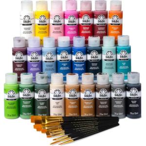 imageFolkArt 99445 24 Bottle Acrylic Craft Paint Set with 10 Pack of Brushes 2oz Colors May VaryAssorted Colors