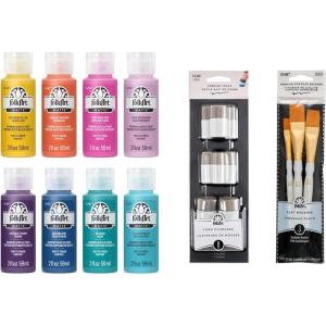 imageFolkArt Expressive Mindful Matte Acrylic Craft Kit Colors 17 Piece Set with 8 Paints 6 Fine Tip Tops and 3 Premium Paintbrushes 2 fl ozEnergetic
