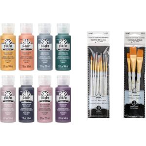 imageFolkArt Expressive Mindful Matte Acrylic Craft Kit Colors 17 Piece Set with 8 Paints 6 Fine Tip Tops and 3 Premium Paintbrushes 2 fl ozReflective