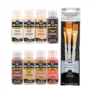 imageFolkArt MultiSurface Skintone Acrylic Craft Paint Kit 11 Piece Set Featuring 8 Satin Finsh Colors and 3 Premium Paintbrushes PROMOSKNTN12