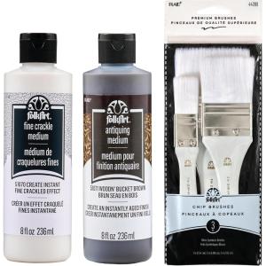 imageFolkArt Vintage Effects Paint Mediums Kit 5 Piece Set Includes 2 Mediums and 3 Chip Brushes for DIY Arts and Crafts Projects