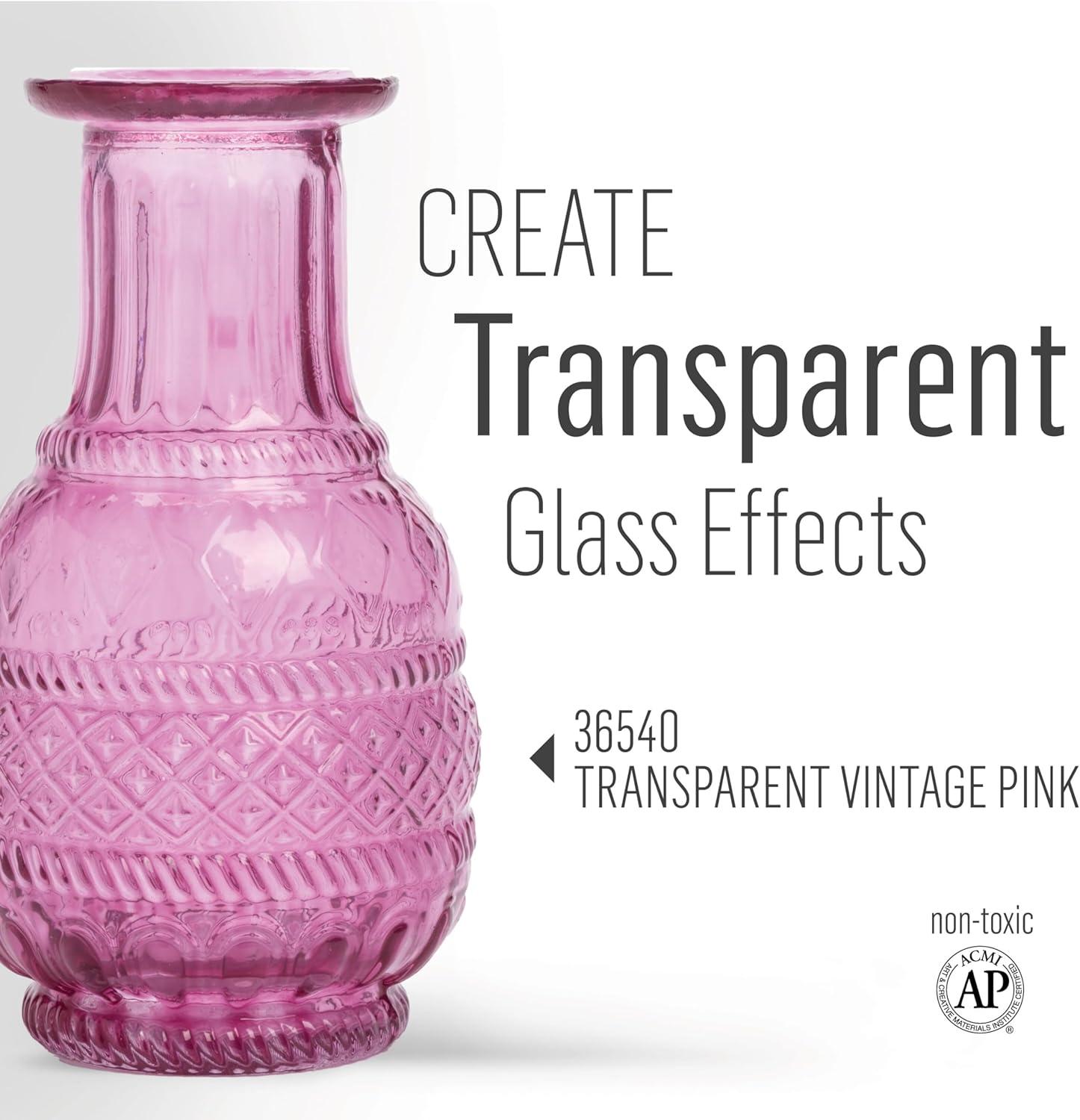 imageFolkArt Murano Opaque Acrylic Glass Paint Ultra Blue Perfect for Indoor and Outdoor Arts and Crafts Projects 2 fl ozTransparent Vintage Pink