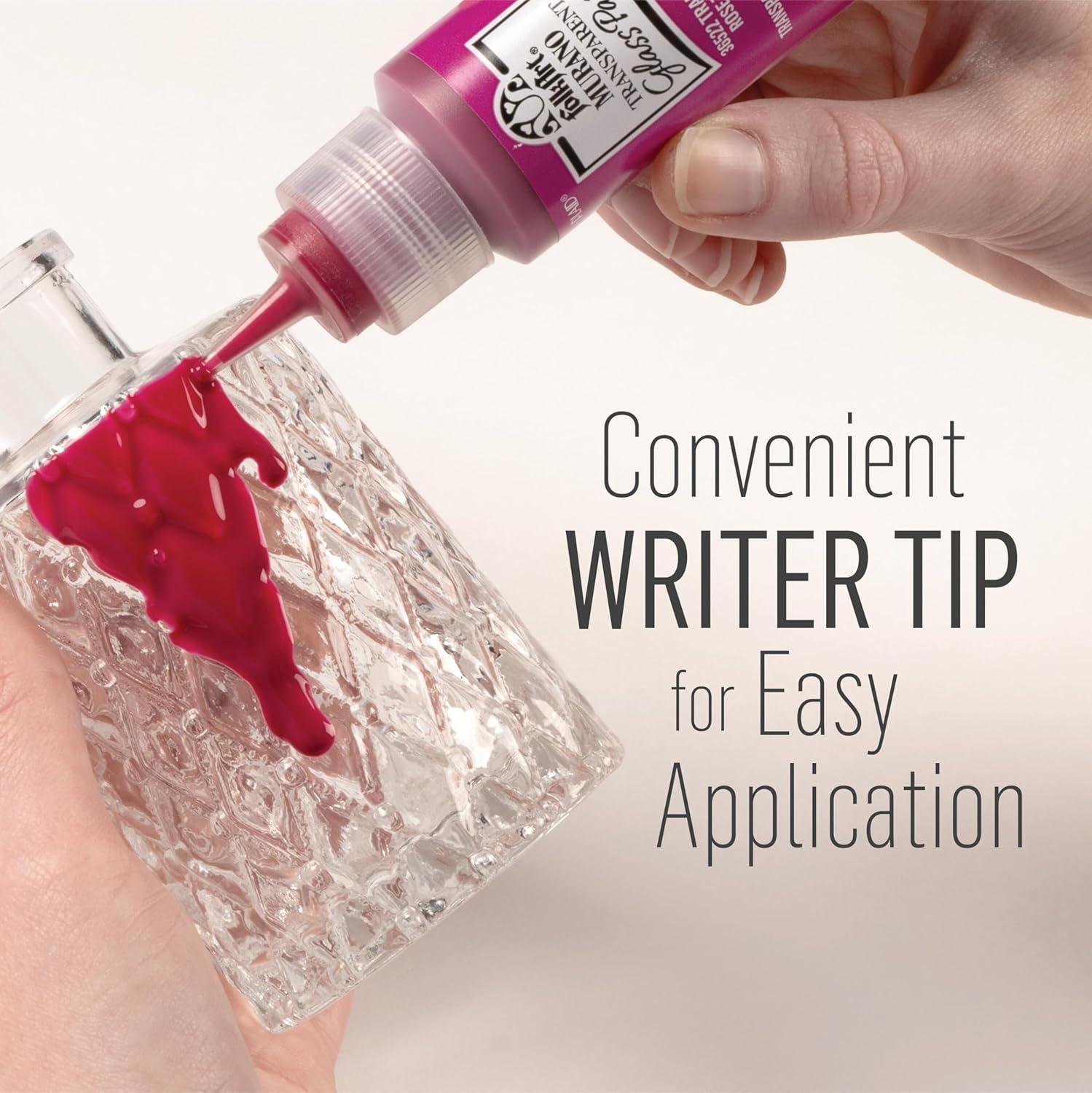 imageFolkArt Murano Opaque Acrylic Glass Paint Ultra Blue Perfect for Indoor and Outdoor Arts and Crafts Projects 2 fl ozTransparent Vintage Pink