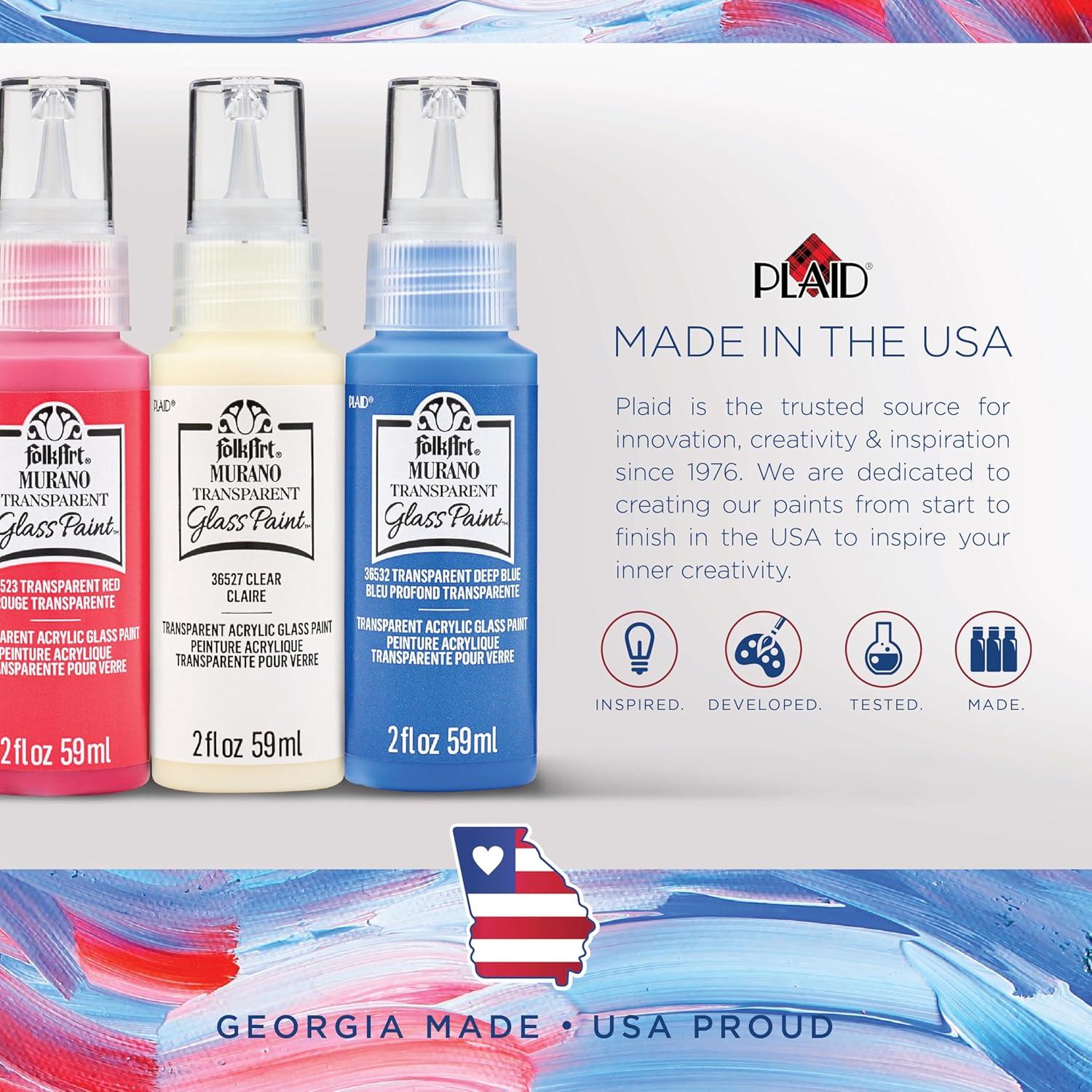 imageFolkArt Murano Opaque Acrylic Glass Paint Ultra Blue Perfect for Indoor and Outdoor Arts and Crafts Projects 2 fl ozTransparent Vintage Pink