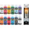 imageFolkArt Varsity Hues Acrylic Paint Kit 15 Piece Set Includes 12 MultiSurface Colors and 3 Premium Flat Brushes